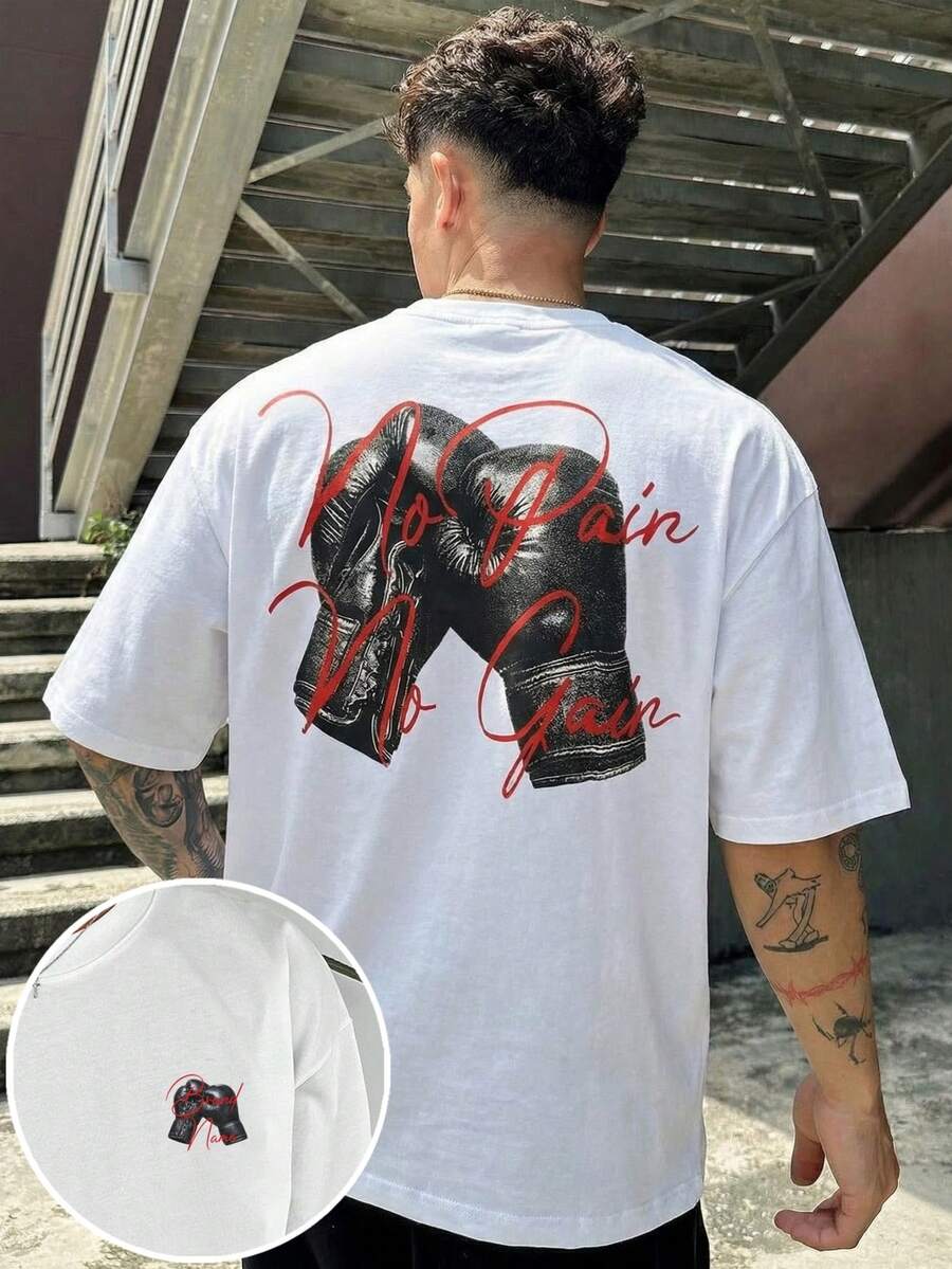 FRACTYR Men's Summer Casual Street Fashion Cool Racing Glove Graphic Print Round Neck Short Sleeve T-Shirt - White - View 1