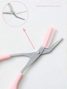 4pcs/2pcs/1pc Stainless Steel Eyebrow Trimmer Scissors Set With Comb, Suitable For Any Skin Type Beauty Tools, Unisex, Can Be Used For Depilation, Makeup, Home Decor, Vanity, Travel, Bedroom And More. Versatile Product Includes Makeup Accessories, Eyebrow Scissors, Christmas Gift And Others. - 粉色 - 查看 4