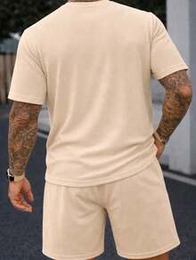 Textured T-Shirt And Shorts Set, 2-Piece Kit, New Release, Premium Fabric - Beige - View 2