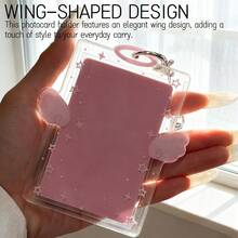 2-Piece Wing-Shaped Photocard Holder | Clear Acrylic ID Badge Display With Keychain Pendant Design | Versatile For Student, Credit, And Bus Cards | Ideal Gift For Fans - PinkPink - View 5