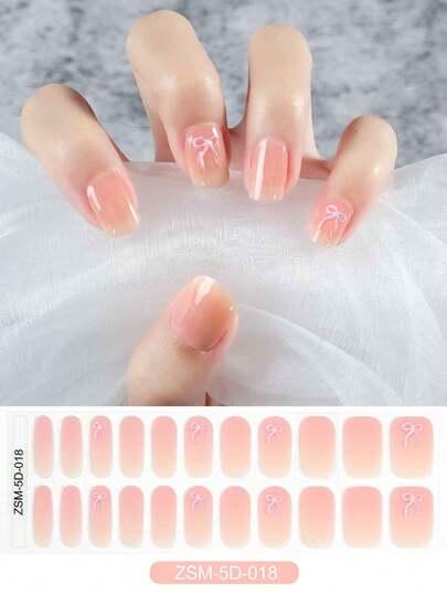 New Product 5D 22-Finger Glue-Free Cured Gel Nail Art Stickers Featuring Bowknot And Heart Relief Designs. UV Nail Stickers Without Light Exposure.