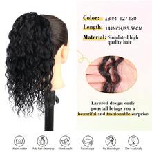 Ponytail Extension 14 Inch Synthetic Deep Wave Drawstring Ponytail For Women Short Wavy Curly Fluffy Ponytail For Daily Use - Multicolor - View 4