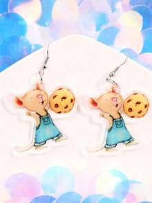 1 Pair Creative Cute & Fun Campus Series Mouse Holding Cookie Acrylic Dangle Earrings, Suitable For Teachers And Students, Daily Wear Gift Jewelry - Multicolor - View 2