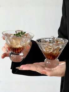1个日式创意冰茶杯，香槟杯，高端冰淇淋杯，条纹美式冰咖啡杯，果汁杯，香槟杯，鸡尾酒杯，适用于派对、聚会、婚礼、厨房、杯子、玻璃杯、酒类，可能在斋月期间分发，玻璃杯 - 彩色 - 查看 6