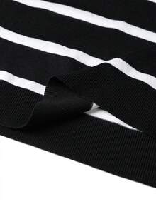 Camvyn Men's Spring Casual Solid Color Striped Polo Collar Short Sleeve Knit Top - Black - View 6