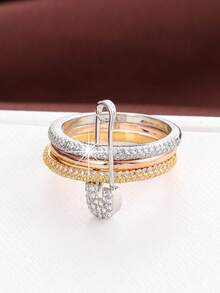 1pc Detachable Design Artificial Zirconia Inlaid Women Ring - Multicolor - View 6