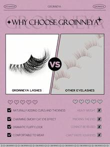 7 Pairs Transparent Half-Strip Soft 3D Faux Mink Lashes With Cat Eye Design, Natural Look For Makeup (JA2513) - Black - View 5