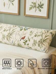 1 件装花卉叶子印花长款装饰枕套 - 柔软涤纶面料，绿色枕套，适用于卧室、沙发、腰枕，冬季装饰，理想礼物，四季皆宜 - 彩色 - 查看 3