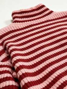 Women's Colorful Striped Contrast Patchwork Knitted Wool Sweater Top, Fashionable For Autumn/Winter - Multicolor - View 3