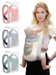 1PC Baby Carrier Wrap, Summer Breathable Baby Carrier, Baby Carriers Newborn To Toddler,Cozy Baby Holder Carrier Lightweight,Adjustable Baby Carriers Support For Infant Girl And Boy,Front Back All Positions,Shower Gift - 網款 - 查看 1