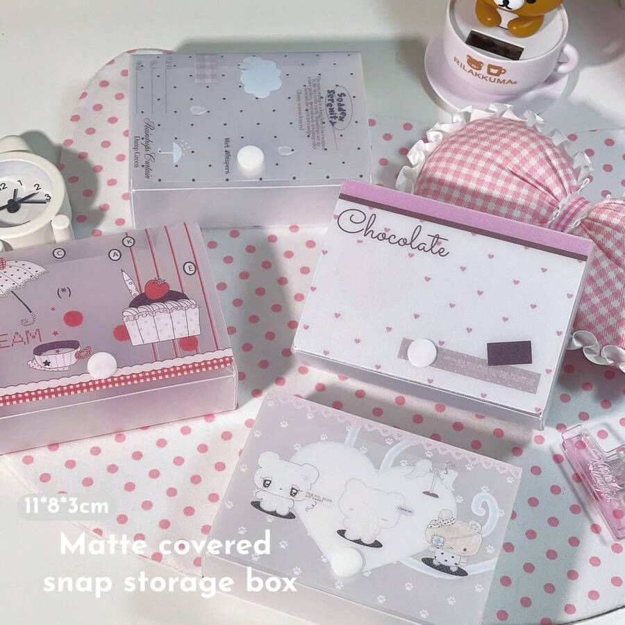 1PC Mini Frosted Card Holder With Lid And Snap Button Storage Box, Cute Girl Heart Small Card Book And Memo Box 11*8*3cm - Rectangle - View 1