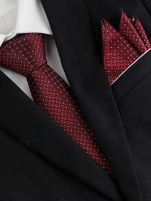 ZLQ&GOU Set Dasi Jacquard Poliester Merah Anggur 2 Buah, Sapu Tangan Saku Poliester 22cm yang Serasi, Cocok untuk Pakaian Formal Bisnis - Burgundy - View 7