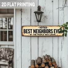 1pc 2D "Best Neighbor" Metal Wall Decor - 9.98 X 39.98 Cm, Rustic Style Decoration, Durable Community Themed Art, Suitable For Kitchen, Living Room, Entryway, No Electricity Required, Vintage Charm, Bold Text Accents, 2D Flat Design - Multicolor - View 4