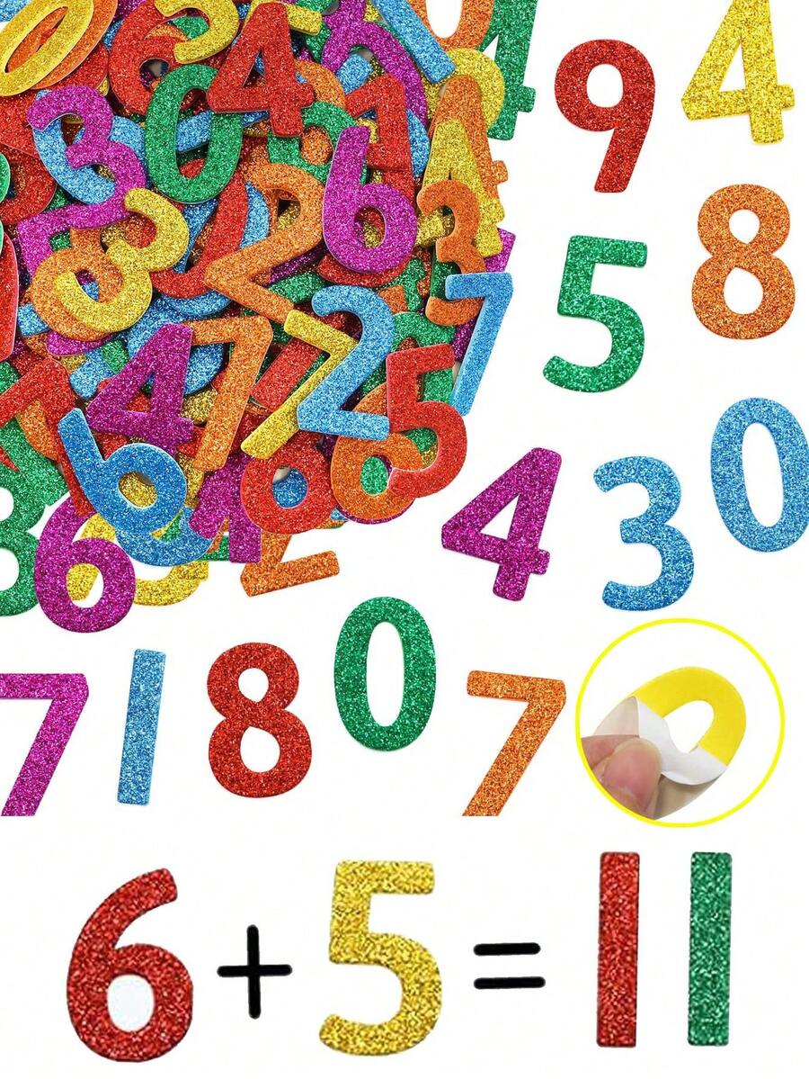 160pcs Glitter Foam Stickers Self-Adhesive Number Stickers, Craft Supplies, Number Labels, Art Projects, Back To School Decor, Handmade, Party Favors, Glitter Foam Stickers Self-Adhesive Number Stickers, Craft Supplies, Number Labels, Art Projects, Back To School Decor - Multicolor - View 1