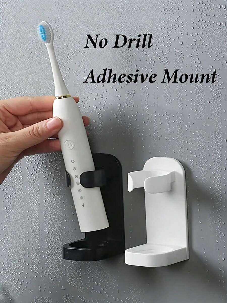 1/2/4pcs No Drill Electric Toothbrush Holder, Wall-Mounted Household Toothbrush Rack, Bathroom Toothbrush Storage Rack, Toothbrush Organizer, Home Bathroom Decor, Back To School, Fit 90% Electric Toothbrushes, Easy Installation, Bathroom Gadgets, Bathroom Accessories, Home Supplies(Black,White) - Multicolor - View 1
