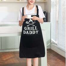 1件/套新款时尚女士烹饪烘焙围裙，防水可水洗，优雅厨房套装，送给母亲、节日、生日、季节的绝佳礼物，独特设计 - 黑色 - 查看 4