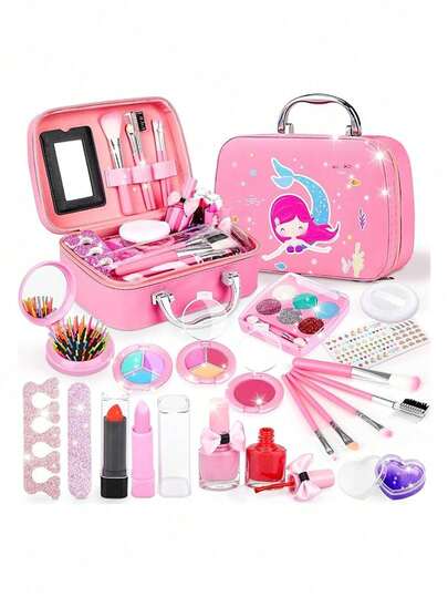 Juguete de Maquillaje para Niñas, 20 Piezas Juguete Cosmético Real Lavable Maletin de Maquillaje Niñas Maleta de Maquillaje Bolsa de Maquillaje Princesa, Regalos de Cumpleaños de Navidad para Niñas