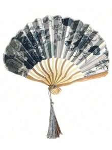 1个风扇配1个风扇罩，新款中国龙形扇叶风扇，可折叠手持风扇，日式风格，便携式，复古中国风 - 多色 - 查看 11