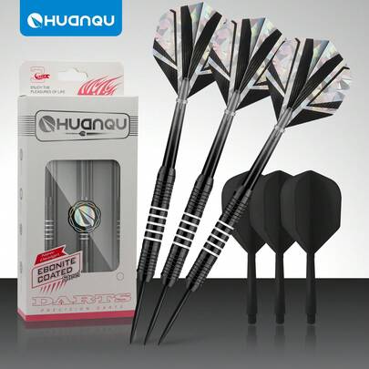 HUANQU 24g Professionele Complete Dartset, Hoogwaardige ijzeren dartkoffer, Nauwkeurig & Duurzaam Met 3 zwarte dartschachten met kleurverloop, 3 dartflights, 1 draagbare dartopbergdoos, Geschikt voor clubavonden, sportwedstrijden, recreatie in de buitenlucht, training, Geschikt voor spelers van alle niveaus, Perfect cadeau voor Valentijnsdag/Pasen/verjaardag