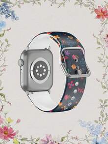 1条海军蓝和黄色花卉图案柔软弹性透气替换腕带，兼容三星、荣耀智能手表，尺寸可选38mm、40mm、41mm、42mm、46mm、45mm、44mm、49mm；时尚休闲硅胶表带，适用于苹果手表Ultra SE/11/10/9/8/7/6/5/4/3/2/1 - 彩色 - 查看 2