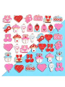 5件情人节粉色心形饰品配件，DIY手链、钥匙扣、项链吊坠，合金滴油吊坠 - 滴油情人節 - 查看 2