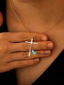 Custom Cross Name Necklace, Engraved Cross Necklace With Name, Christian Gifts, Baptism Gift, Christmas Gift, Religious Gift, Communion Gift - Multicolor - View 2