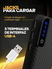 Esta batería externa portátil de 7500 mAh es compatible con los protocolos de carga rápida PD3.0 y QC4.0. Cuenta con tres puertos USB-C, funciones de linterna y carga de teléfonos móviles, y es compatible con todos los teléfonos móviles. - Negro - Ver 3