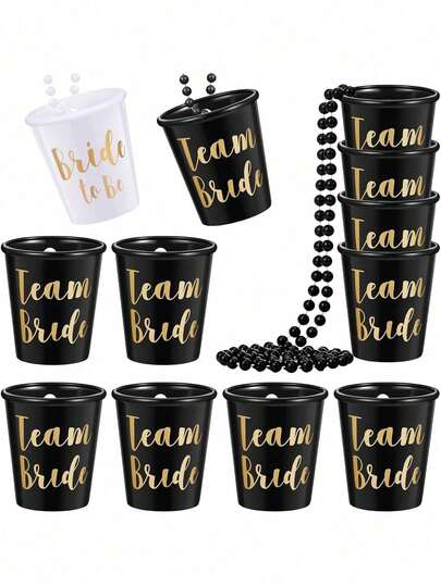 7件套新娘及伴娘婚礼派对杯 - 新娘杯和伴娘杯，单身派对装饰 - 新娘送礼会杯，可重复使用的单身派对用品，适合新娘派对、伴娘婚礼礼物、母亲节、毕业典礼（黑白两色）