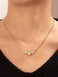 1pc Metallic Geometric Beaded Necklace, Fashionable Daily Wear, Suitable As Gift For Friends - Multicolor - View 8