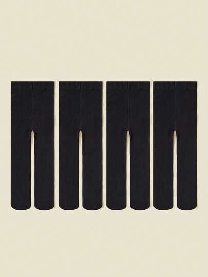 4 Pairs Baby Girls' Velvet Comfortable Minimalist Tights, Suitable For Spring And Autumn