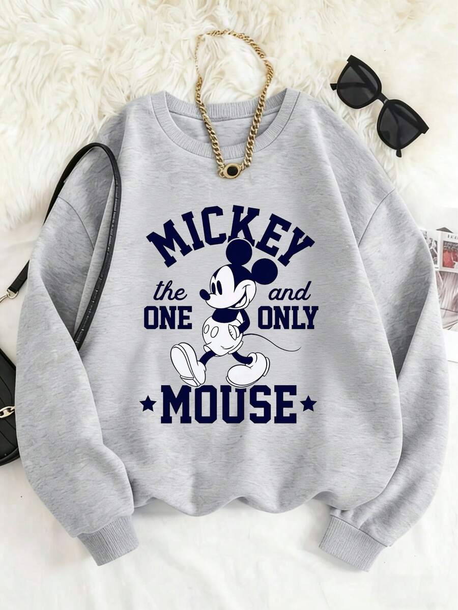 [Official Disney Licensed] Kids Sweatshirt Unisex 100% Polyester Ultra Comfortable & Super Soft Mickey Mouse Print Gray Relaxed Fit 1-14 Years Old Everyday Stylish Essential High Visibility Must-Have New Arrival Express Delivery - Gris - Voir 1