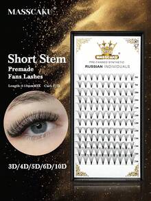 12 líneas de abanicos de volumen premontados con tallo corto 3d/4d/5d/6d/10D Extensiones de pestañas rusas de visón C/D de 8-15mm, bandeja de extensiones de pestañas de todos los tamaños - Ver 7