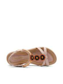 Comfortable Dressy Summer Flat Sandals For Women, Cute Elastica Ankle Strap Ladies Elegant Bohemian Vacations Beach Sandals - Hồng - Xem 4