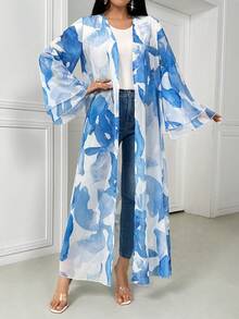 Women's Women's Floral Print Flare Sleeve ElegantArabic Abaya - Multicolor - View 5