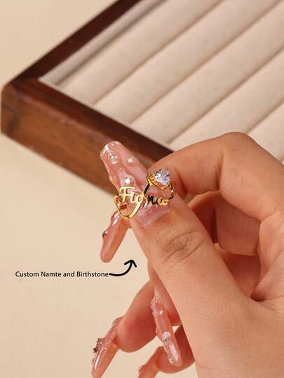 18K Gold Plated Customized Birthstone Infinity Name Ring For Women, Stainless Steel Material, Size 7/8/9/10, Personalized Birthstone Jewelry, Suitable For Mom, Wife, Girlfriend Birthday Gift