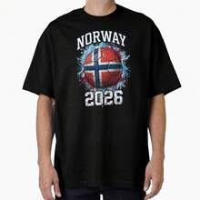 Norway 2026 Soccer - Paint Splash Flag Ball Oversized T-Shirt - 黑色 - 查看 1