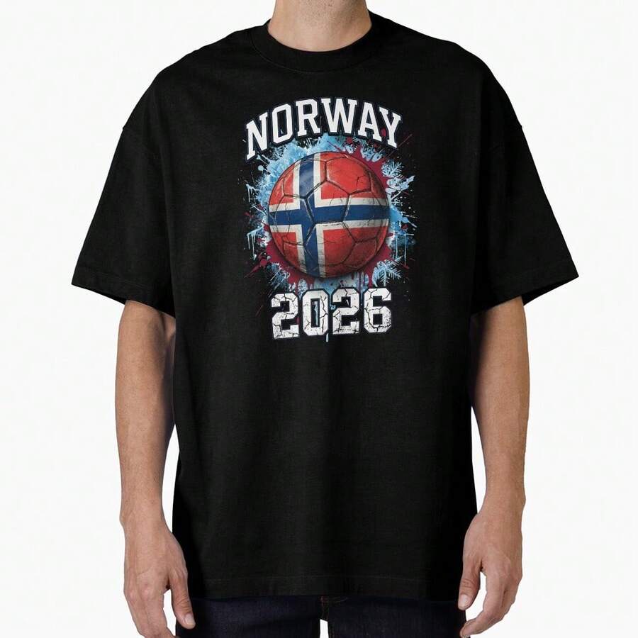 Norway 2026 Soccer - Paint Splash Flag Ball Oversized T-Shirt - 黑色 - 查看 1