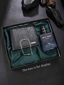 Bộ quà tặng 3 món dành cho nam giới gồm ví + vòng tay và nước hoa, đa năng và tinh tế, hoàn hảo cho Giáng sinh, Ngày Valentine, kỷ niệm. - màu đen - Xem 3