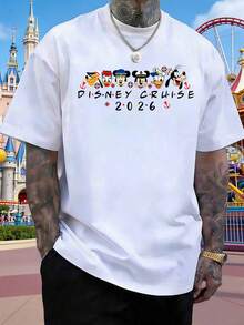 2026 Disney Cruise Line Commemorative T-Shirt, Featuring Mickey Mouse And Family Prints, Unisex Loose-Fitting Design, Made Of Comfortable, Soft, Breathable Pure Cotton, Suitable For Beach Vacations, Amusement Park Trips, Family Gatherings, And More. - White - View 2