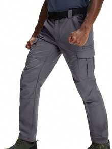 Men's Lightweight Waterproof Hiking Pants, Tear-Resistant Tactical Work Pants With Belt & 7 Pockets Outdoor Quick Dry - 灰色 - 查看 6