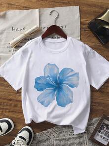 3件套少女热带贝壳花朵印花短袖T恤套装，年轻学生夏季上衣 - 彩色 - 查看 5