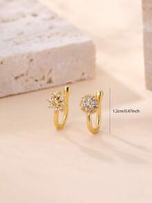 2件装女士时尚简约百搭性感无耳洞U型铜镶嵌合成锆石花瓣鼻夹鼻钉鼻环，生日派对礼物 - 金色 - 查看 5