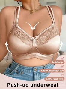 1 chiếc áo ngực thể thao nữ kiểu dáng tối giản, gợi cảm và thoải mái, màu trơn, phối ren. - Màu be - Xem 3