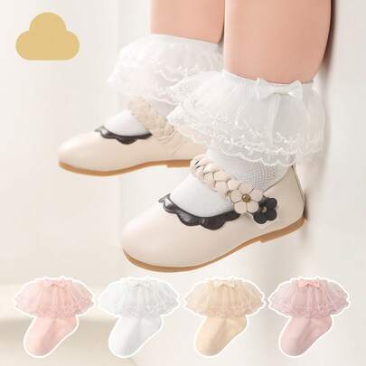 4 pares 2 pares Nuevos calcetines de princesa con adorno de encaje 2026, adecuados para exámenes de danza latina, cómodos sin huesos, versátiles calcetines hasta la pantorrilla para primavera, otoño e invierno, estilo princesa coreano dulce, alta elasticidad sin restricciones para niños grandes, estudiantes para uso diario, examen de ballet, moda versátil para estudiantes y niños pequeños