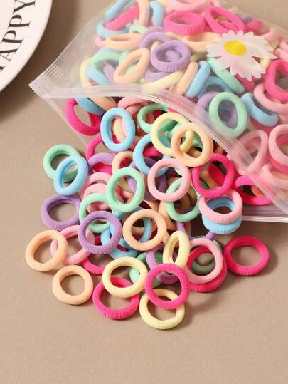 100pcs Cute Sweet Bright Color Khaki Korean Style All-Match Hair Ties, Soft Fiber Texture Hair Scrunchies, Versatile Hair Accessories For Women Ponytail Holders Hair Elastics Hair Rubber Bands Hair Rope Beauty Home Bedroom Decor