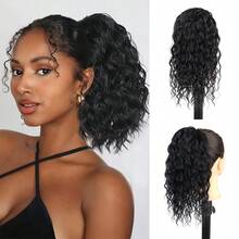 Ponytail Extension 14 Inch Synthetic Deep Wave Drawstring Ponytail For Women Short Wavy Curly Fluffy Ponytail For Daily Use - Multicolor - View 2