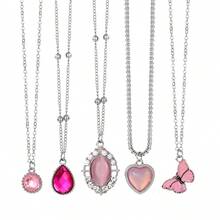 5 Pcs Fashion Boho Colorful Butterfly Water Drop Oval Necklaces Set For Women Minimalist Pendant Necklace Jewelry Gift - Hồng - Xem 6