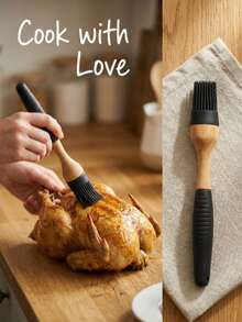 3pcs High-Quality Cooking Tool Set, Including Silicone Spatula, Whisk And Basting Brush. Made Of Heat-Resistant Materials With Diverse Wooden Handles. Non-Slip Grip Area For Stable Operation. Scratch-Resistant And For Cookware. Suitable For Frying, Stir-Frying And Baking In The Kitchen. All-In-One Kitchen Utensil Set. - View 6