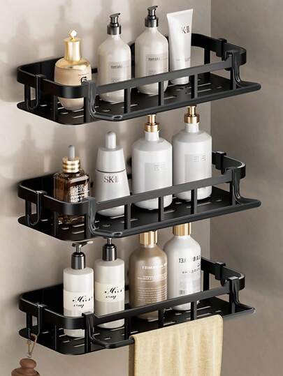 Organizador de ducha sin taladrar, estantería adhesiva para baño, accesorios de baño de gran capacidad autoadhesivos con soporte extraíble para toallas para baño y cocina, para almacenar artículos de tocador, cosméticos y artículos varios