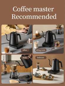 OCTAVO 1200瓦电动鹅颈壶，不锈钢手柄，34盎司（约1升）容量，适用于手冲咖啡和茶，不锈钢无缝内胆，温度控制，快速加热 - 黑色 - 查看 8